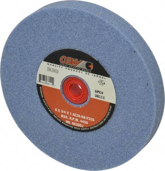 Camel Grinding Wheels - 36 Grit Aluminum Oxide Bench & Pedestal Grinding Wheel - 6" Diam x 1" Hole x 3/4" Thick, 4456 Max RPM, K Hardness, Very Coarse Grade , Vitrified Bond - Apex Tool & Supply