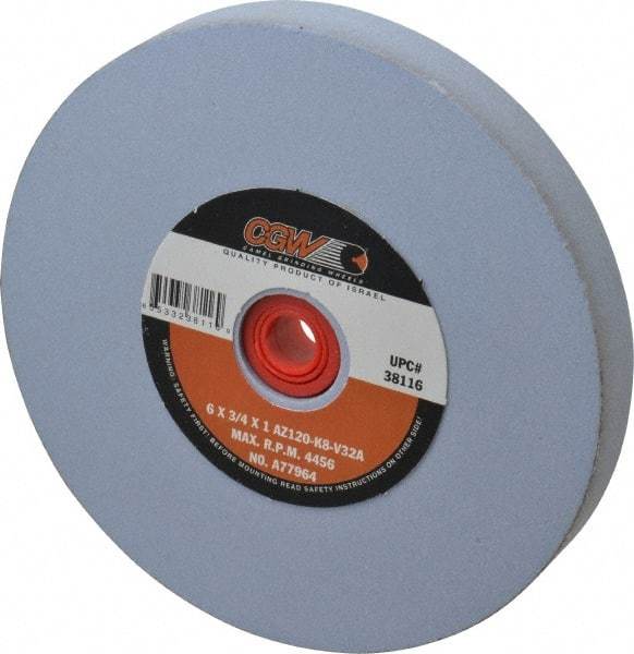 Camel Grinding Wheels - 120 Grit Aluminum Oxide Bench & Pedestal Grinding Wheel - 6" Diam x 1" Hole x 3/4" Thick, 4456 Max RPM, K Hardness, Fine Grade , Vitrified Bond - Apex Tool & Supply