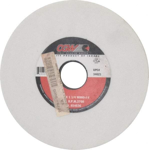 Camel Grinding Wheels - 7" Diam x 1-1/4" Hole x 1/2" Thick, J Hardness, 60 Grit Surface Grinding Wheel - Aluminum Oxide, Type 1, Medium Grade, 3,760 Max RPM, Vitrified Bond, No Recess - Apex Tool & Supply