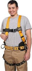 Miller - 400 Lb Capacity, Size Universal, Full Body Construction Safety Harness - Polyester, Side D-Ring, Tongue Leg Strap, Mating Chest Strap, Yellow/Black - Apex Tool & Supply