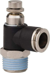 PRO-SOURCE - 1/2" NPT x 1/2" Tube OD Right Angle Flow Control Valve - 0 to 113.76 psi & Techno Polymer, Brass, Steel Material - Apex Tool & Supply