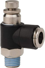 PRO-SOURCE - 1/4" NPT x 3/8" Tube OD Right Angle Flow Control Valve - 0 to 113.76 psi & Techno Polymer, Brass, Steel Material - Apex Tool & Supply