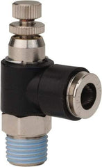 PRO-SOURCE - 1/4" NPT x 5/16" Tube OD Right Angle Flow Control Valve - 0 to 113.76 psi & Techno Polymer, Brass, Steel Material - Apex Tool & Supply