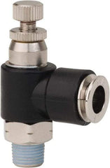 PRO-SOURCE - 1/8" NPT x 5/16" Tube OD Right Angle Flow Control Valve - 0 to 113.76 psi & Techno Polymer, Brass, Steel Material - Apex Tool & Supply