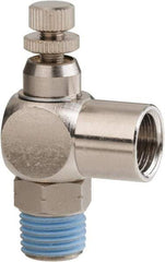 PRO-SOURCE - 1/4" Male NPT x 1/4" Female NPT Right Angle Flow Control Valve - 0 to 113.76 psi & Nickel Plated Brass Material - Apex Tool & Supply