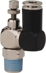 Value Collection - 1/8" Male NPT x 5/32" Tube OD Flow Control Offset Inline Valve - 0 to 113.76 psi & Techno Polymer, Brass, Steel Material - Apex Tool & Supply