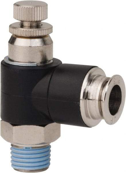 PRO-SOURCE - 1/4" Male NPT x 3/8" Tube OD Compact Banjo Valve - 0 to 113.76 psi & Techno Polymer, Brass, Steel Material - Apex Tool & Supply