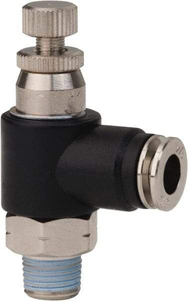 PRO-SOURCE - 1/8" Male NPT x 1/4" Tube OD Compact Banjo Valve - 0 to 113.76 psi & Techno Polymer, Brass, Steel Material - Apex Tool & Supply