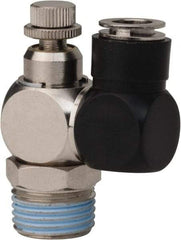Value Collection - 1/2" Male NPT x 3/8" Tube OD Flow Control Offset Inline Valve - 0 to 113.76 psi & Techno Polymer, Brass, Steel Material - Apex Tool & Supply