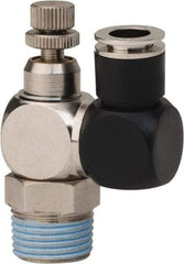 Value Collection - 3/8" Male NPT x 5/16" Tube OD Flow Control Offset Inline Valve - 0 to 113.76 psi & Techno Polymer, Brass, Steel Material - Apex Tool & Supply
