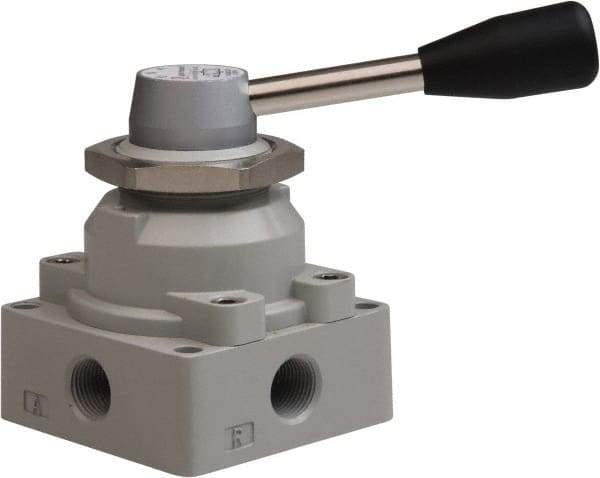 Value Collection - 3/8" NPT Manual Mechanical Valve - 4-Way, 3 Position with I Panel Nut, 0.976 CV Rate & 127.98 Max psi - Apex Tool & Supply