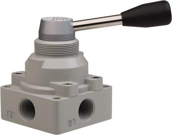 PRO-SOURCE - 1/2" NPT Manual Mechanical Valve - 4-Way, 3 Position, Lever, 0.98 CV Rate & 127.98 Max psi - Apex Tool & Supply