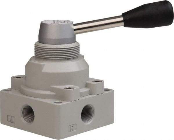 PRO-SOURCE - 3/8" NPT Manual Mechanical Valve - 4-Way, 3 Position, Lever, 0.98 CV Rate & 127.98 Max psi - Apex Tool & Supply