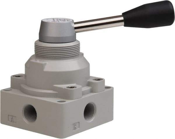 PRO-SOURCE - 3/8" NPT Manual Mechanical Valve - 4-Way, 2 Position, Lever, 0.98 CV Rate & 127.98 Max psi - Apex Tool & Supply