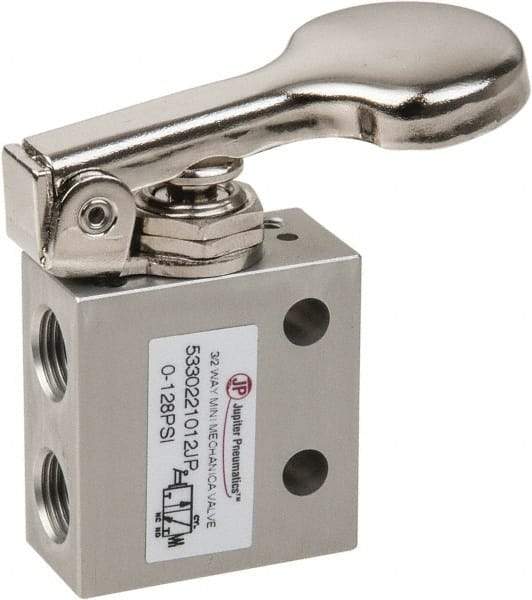 PRO-SOURCE - 1/8" NPT 3 Way, 2 Position Mini Mechanical Valve - 0.298 CV Rate, 7 CFM, 127.98 Max psi, Finger Button/Spring Actuator - Apex Tool & Supply