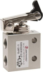 Value Collection - 1/8" NPT 3 Way, 2 Position Mini Mechanical Valve - 0.298 CV Rate, 7 CFM, 127.98 Max psi, One Way Roller/Spring Actuator - Apex Tool & Supply