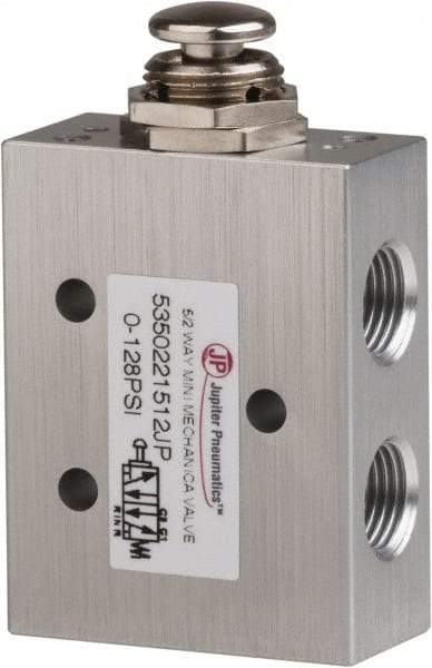 PRO-SOURCE - 1/8" NPT 5-Way, 2 Position Mini Mechanical Valve - 0.34 CV Rate, 9 CFM, 127.98 Max psi, Palm Button/Spring Actuator - Apex Tool & Supply