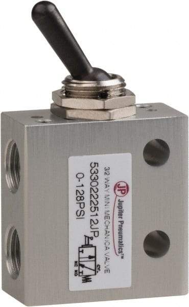 PRO-SOURCE - 1/8" NPT 3 Way, 2 Position Mini Mechanical Valve - 0.298 CV Rate, 7 CFM, 127.98 Max psi, Toggle/Manual Actuator - Apex Tool & Supply