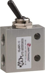 PRO-SOURCE - 1/8" NPT 3 Way, 2 Position Mini Mechanical Valve - 0.298 CV Rate, 7 CFM, 127.98 Max psi, Toggle/Manual Actuator - Apex Tool & Supply