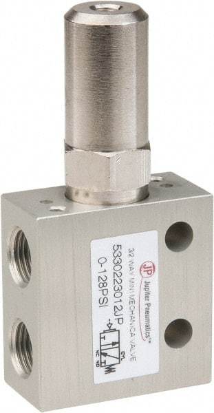 PRO-SOURCE - 1/8" NPT 3 Way, 2 Position Mini Mechanical Valve - 0.298 CV Rate, 7 CFM, 127.98 Max psi, Air Pilot/Spring Actuator - Apex Tool & Supply