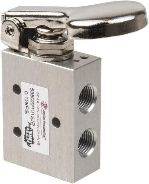 PRO-SOURCE - 1/8" NPT 5 Way, 2 Position Mini Mechanical Valve - 0.34 CV Rate, 9 CFM, 127.98 Max psi, Finger Button/Spring Actuator - Apex Tool & Supply