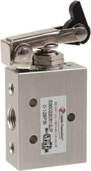 Value Collection - 1/8" NPT 5 Way, 2 Position Mini Mechanical Valve - 0.34 CV Rate, 9 CFM, 127.98 Max psi, One Way Roller/Spring Actuator - Apex Tool & Supply
