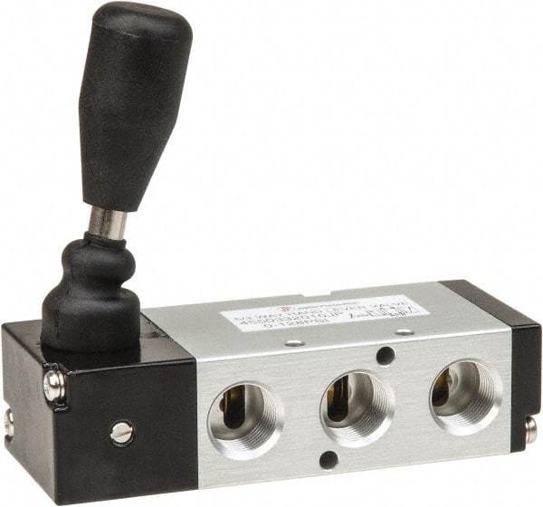 PRO-SOURCE - 3/8" NPT Manual Mechanical Valve - 5-Way, 3 Position, Lever/Detent, 1.9 CV Rate & 127.98 Max psi - Apex Tool & Supply