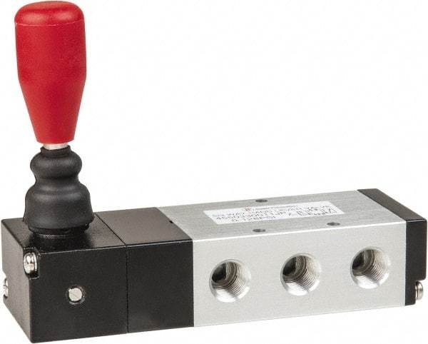 PRO-SOURCE - 1/4" NPT Manual Mechanical Valve - 5-Way, 3 Position, Lever/Spring, 0.98 CV Rate & 127.98 Max psi - Apex Tool & Supply