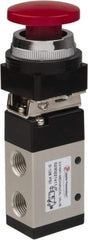 PRO-SOURCE - 1/4" NPT Mechanically Operated Air Valve - 3 Way, 2 Position, Palm Button/Spring, 0.98 CV Rate & 127.98 Max psi - Apex Tool & Supply