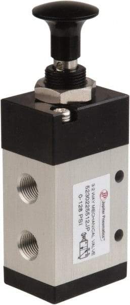 Value Collection - 1/8" NPT Mechanically Operated Air Valve - 3 Way, 2 Position, Push-Pull/Manual, 0.76 CV Rate & 127.98 Max psi - Apex Tool & Supply