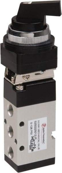 Value Collection - 1/8" NPT Mechanically Operated Air Valve - 5-Way, 2 Position, Long Selector/Manual, 0.76 CV Rate & 127.98 Max psi - Apex Tool & Supply