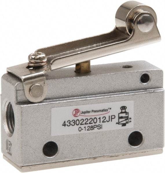 PRO-SOURCE - 1/8" NPT Mechanically Operated Air Valve - 3 Way, 2 Position, Roller Lever/Spring, 0.1 CV Rate & 127.98 Max psi - Apex Tool & Supply