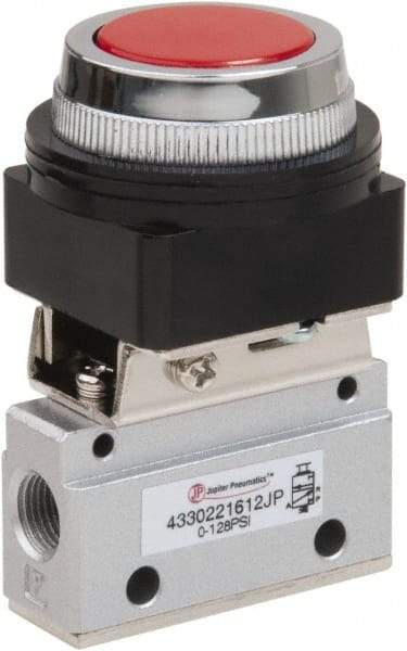 PRO-SOURCE - 1/8" NPT Mechanically Operated Air Valve - 3 Way, 2 Position, Flush Palm Button/Spring, 0.1 CV Rate & 127.98 Max psi - Apex Tool & Supply