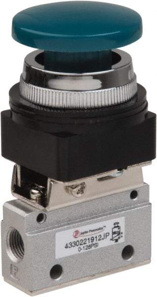 PRO-SOURCE - 1/8" NPT Mechanically Operated Air Valve - 3 Way, 2 Position, Palm Button/Spring, 0.1 CV Rate & 127.98 Max psi - Apex Tool & Supply