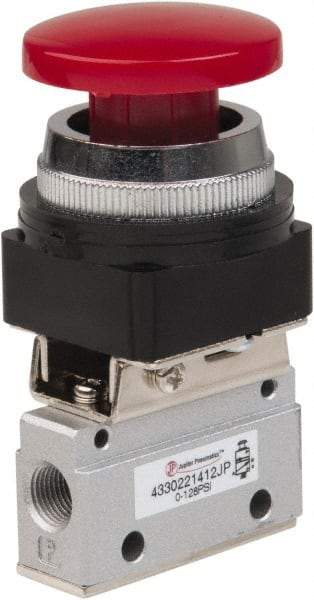 PRO-SOURCE - 1/8" NPT Mechanically Operated Air Valve - 3 Way, 2 Position, Palm Button/Spring, 0.1 CV Rate & 127.98 Max psi - Apex Tool & Supply