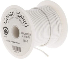 Made in USA - 16 AWG, 26 Strand, 100' OAL, Tinned Copper Hook Up Wire - White PVC Jacket, 0.117" Diam - Apex Tool & Supply