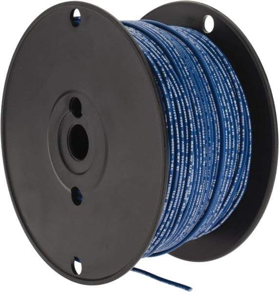 Made in USA - 18 AWG, 16 Strand, 500' OAL, Tinned Copper Hook Up Wire - Blue PVC Jacket, 0.106" Diam - Apex Tool & Supply