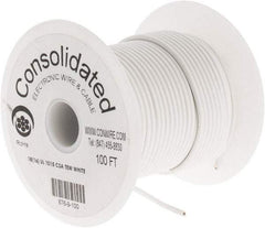 Made in USA - 18 AWG, 16 Strand, 100' OAL, Tinned Copper Hook Up Wire - White PVC Jacket, 0.106" Diam - Apex Tool & Supply