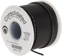 Made in USA - 22 AWG, 7 Strand, 100' OAL, Tinned Copper Hook Up Wire - Black PVC Jacket, 0.091" Diam - Apex Tool & Supply