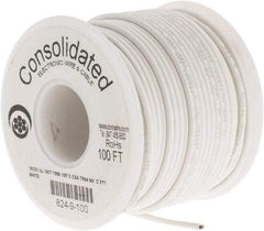 Made in USA - 16 AWG, 26 Strand, 100' OAL, Tinned Copper Hook Up Wire - White PVC Jacket, 0.092" Diam - Apex Tool & Supply