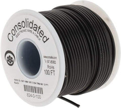 Made in USA - 16 AWG, 26 Strand, 100' OAL, Tinned Copper Hook Up Wire - Black PVC Jacket, 0.092" Diam - Apex Tool & Supply