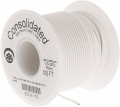 Made in USA - 18 AWG, 16 Strand, 100' OAL, Tinned Copper Hook Up Wire - White PVC Jacket, 0.08" Diam - Apex Tool & Supply