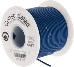 Made in USA - 18 AWG, 16 Strand, 100' OAL, Tinned Copper Hook Up Wire - Blue PVC Jacket, 0.08" Diam - Apex Tool & Supply