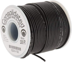 Made in USA - 20 AWG, 10 Strand, 100' OAL, Tinned Copper Hook Up Wire - Black PVC Jacket, 0.07" Diam - Apex Tool & Supply