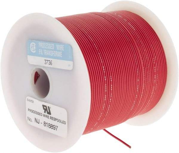 Made in USA - 22 AWG, 7 Strand, 500' OAL, Tinned Copper Hook Up Wire - Red PVC Jacket, 0.062" Diam - Apex Tool & Supply