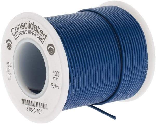 Made in USA - 22 AWG, 7 Strand, 100' OAL, Tinned Copper Hook Up Wire - Blue PVC Jacket, 0.062" Diam - Apex Tool & Supply
