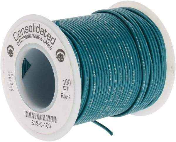 Made in USA - 22 AWG, 7 Strand, 100' OAL, Tinned Copper Hook Up Wire - Green PVC Jacket, 0.062" Diam - Apex Tool & Supply
