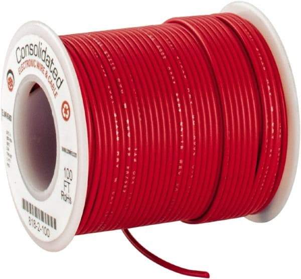 Made in USA - 22 AWG, 7 Strand, 100' OAL, Tinned Copper Hook Up Wire - Red PVC Jacket, 0.062" Diam - Apex Tool & Supply