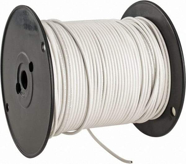 Made in USA - 14 AWG, 41 Strand, 500' OAL, Tinned Copper Hook Up Wire - White PVC Jacket, 0.136" Diam - Apex Tool & Supply