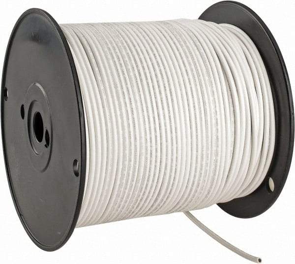 Made in USA - 12 AWG, 65 Strand, 500' OAL, Tinned Copper Hook Up Wire - White PVC Jacket, 0.155" Diam - Apex Tool & Supply